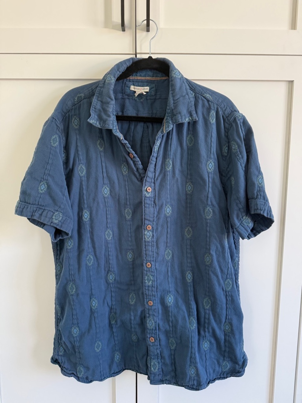 Carbon2Cobalt Gauze Casual Blue Short-Sleeve Button-Up Shirt
